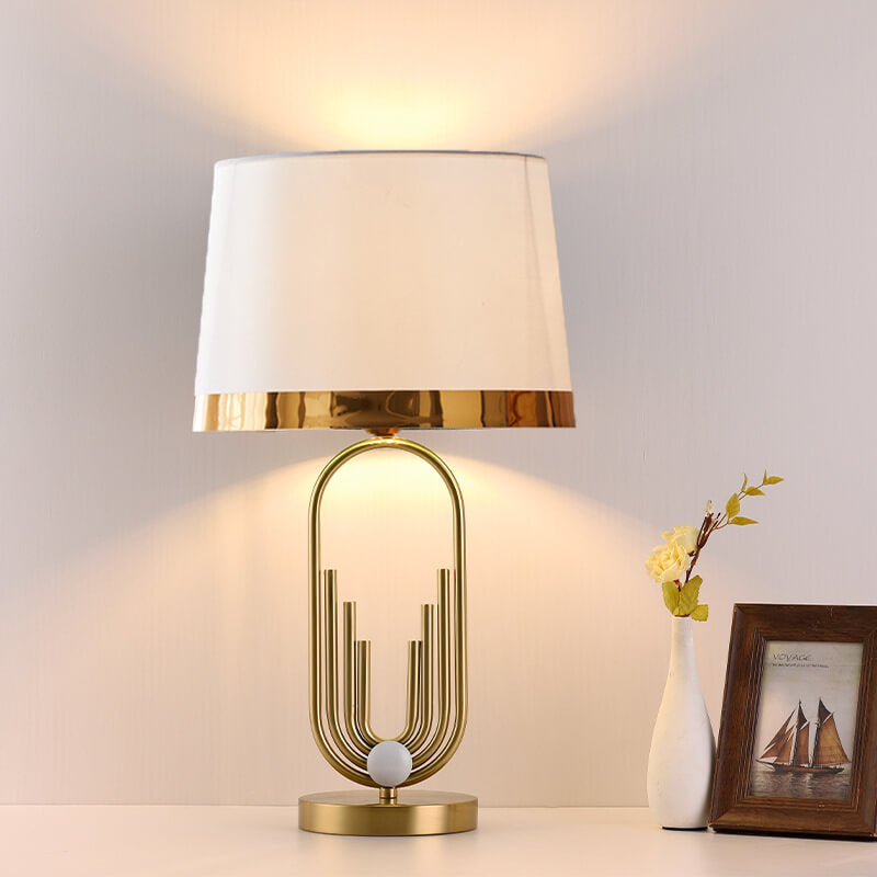 Modern Luxury Fabric Gold Oval Ring Base 1-Light Table Lamp Lumendat