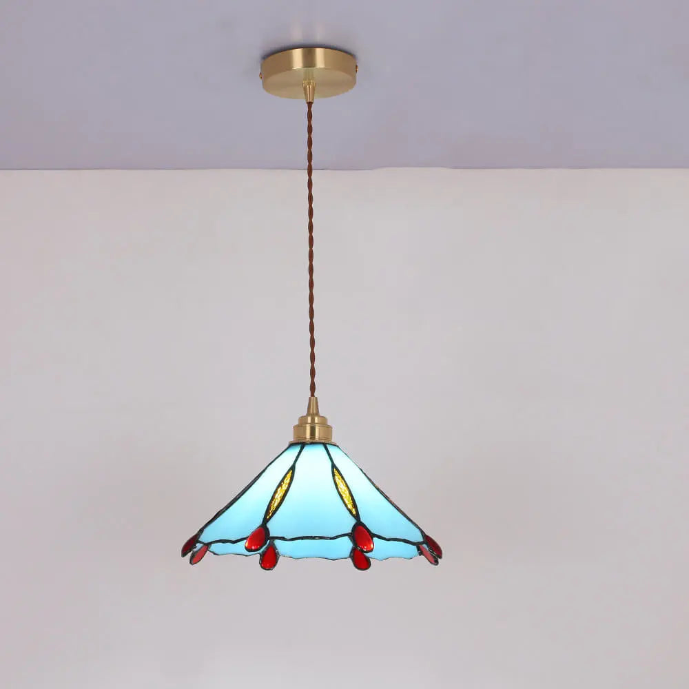 Vintage Tiffany Stained Glass Umbrella Shape 1-light Pendant Light BulbSquare