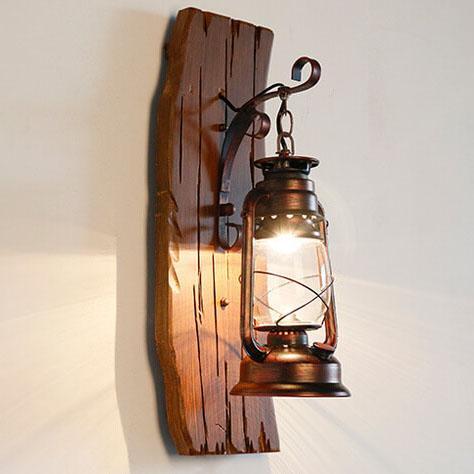 Vintage Kerosene Lamp 1-light Solid Wood Wall Sconce Lamp BulbSquare