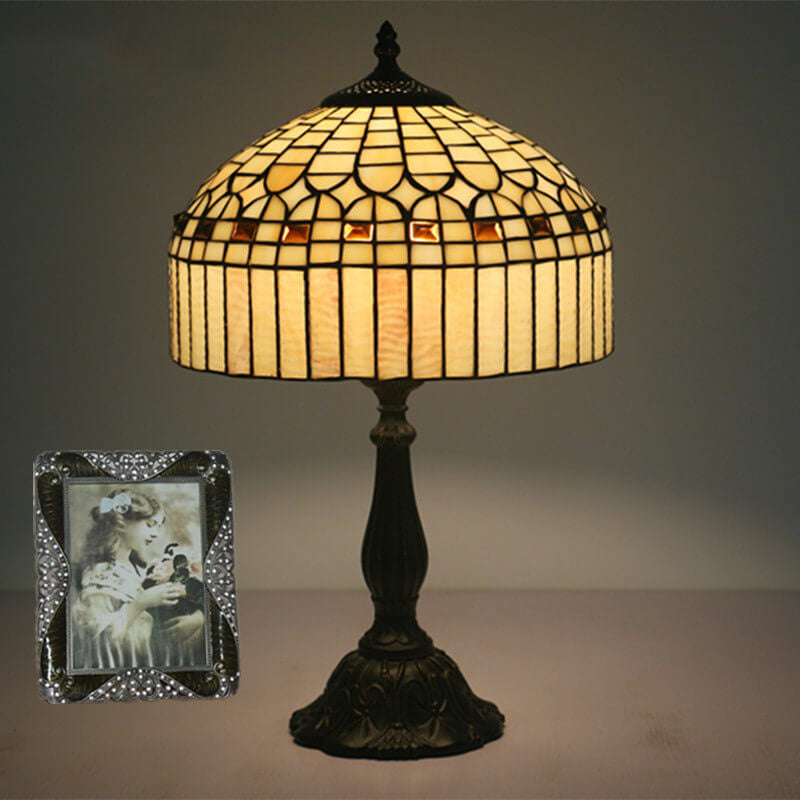 European Tiffany Yellow Baroque Glass 1-Light Table Lamp Lumendat