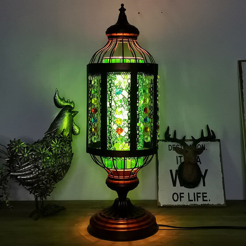 Vintage Turkish Stained Glass Lantern 1-Light Table Lamp Lumendat