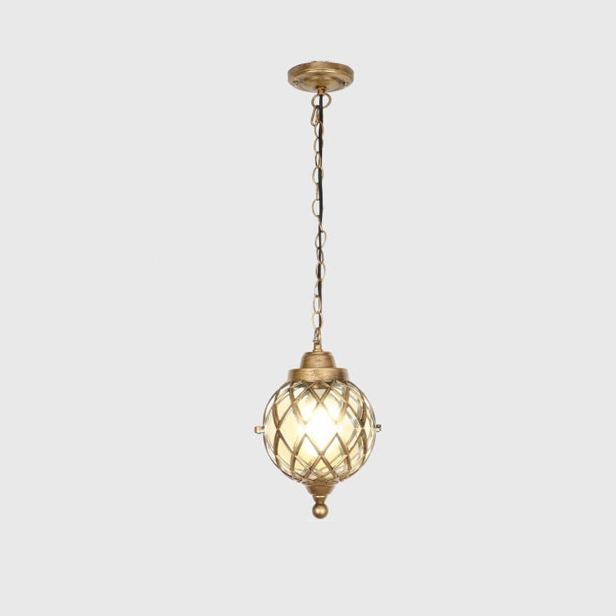 European Vintage Round Ball Die-cast Aluminum Glass Waterproof Outdoor 1-light Pendant Light BulbSquare