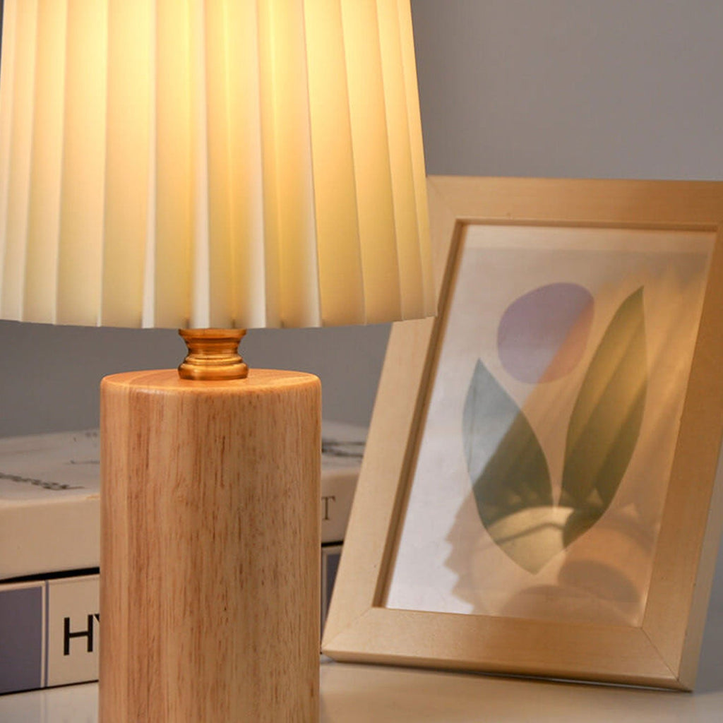 Vintage Korean Pleated Column Solid Wood Base 1-Light Table Lamp Lumendat