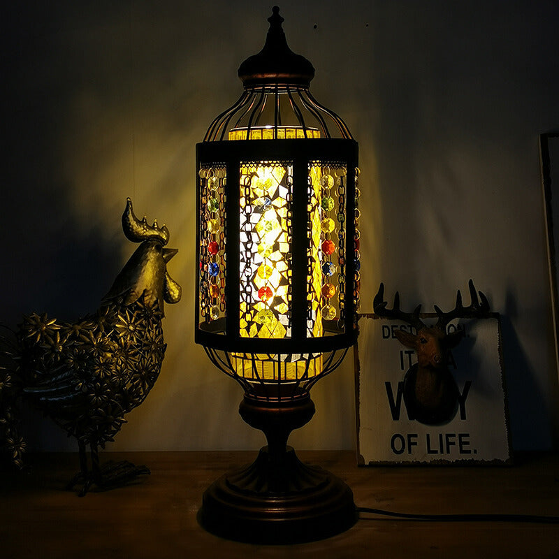 Vintage Turkish Stained Glass Lantern 1-Light Table Lamp Lumendat