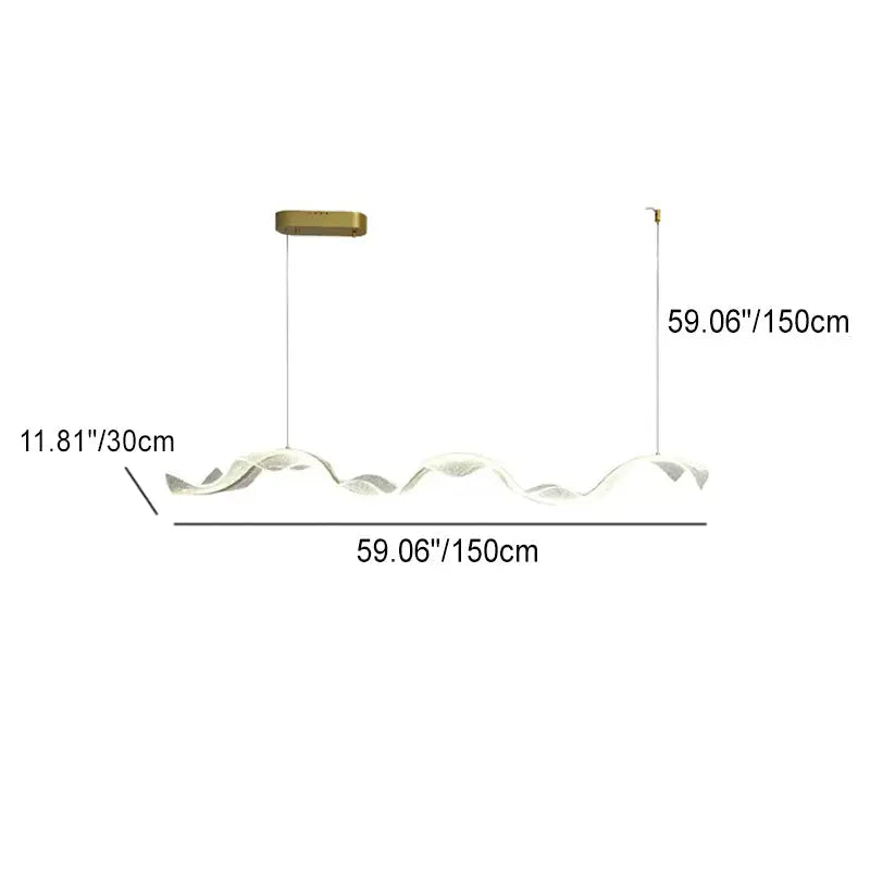 Contemporary Creative Rectangle Wave Ribbon Metal Acrylic LED Island Light Chandelier for Dining Room BulbSquare