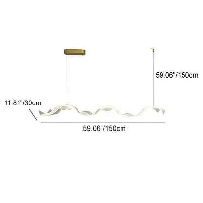 Contemporary Creative Rectangle Wave Ribbon Metal Acrylic LED Island Light Chandelier for Dining Room
