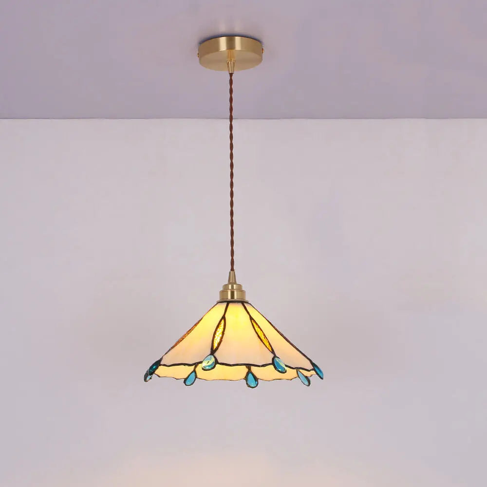 Vintage Tiffany Stained Glass Umbrella Shape 1-light Pendant Light BulbSquare