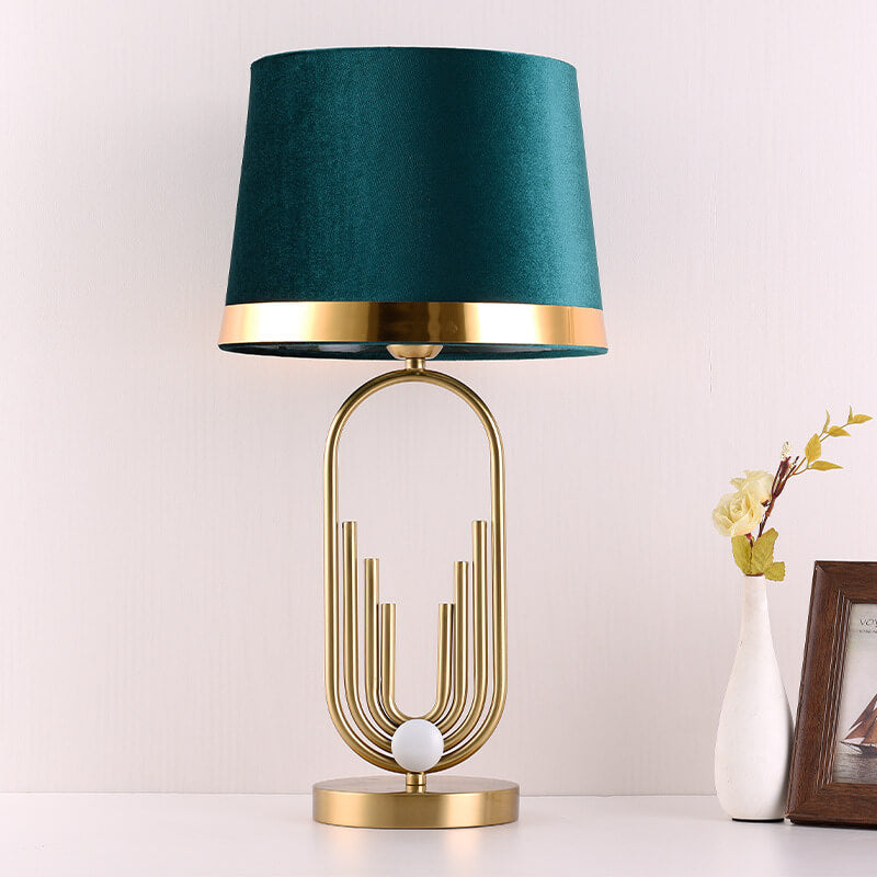 Modern Luxury Fabric Gold Oval Ring Base 1-Light Table Lamp Lumendat