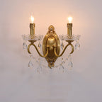French Vintage Brass Crystal Candle Shade 1/2 Light Wall Sconce