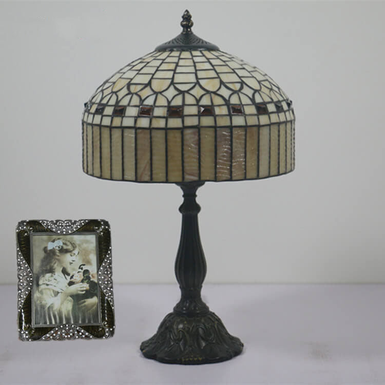 European Tiffany Yellow Baroque Glass 1-Light Table Lamp Lumendat