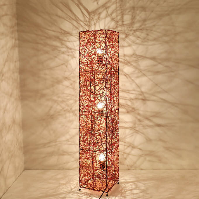 Minimalist Rattan Weaving Column Shaped 3-Light Standing Floor Lamp Lumendat
