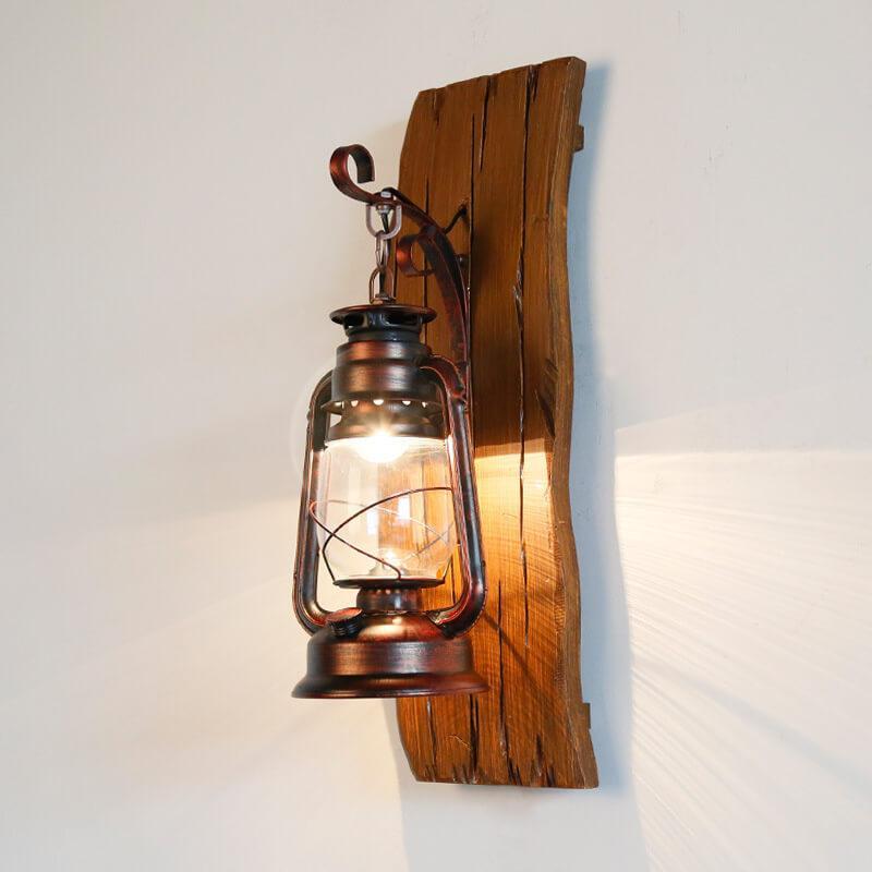 Vintage Kerosene Lamp 1-light Solid Wood Wall Sconce Lamp BulbSquare