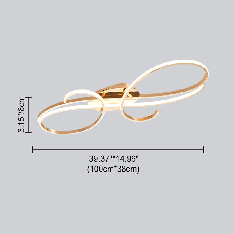 Modern Minimalist Curved Line Iron Aluminum Silicone LED Semi-flush Mount Ceiling Light for Living Room