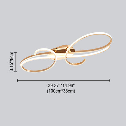 Modern Minimalist Curved Line Iron Aluminum Silicone LED Semi-flush Mount Ceiling Light for Living Room