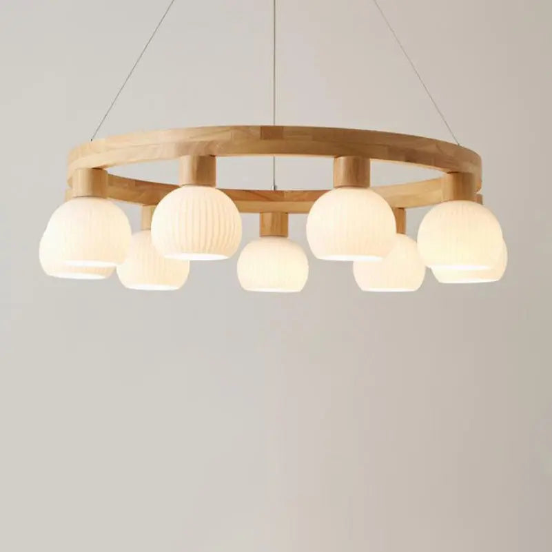 Modern Japanese Log Ring Textured Glass Globe 3/6/9 Light Chandelier Lumendat