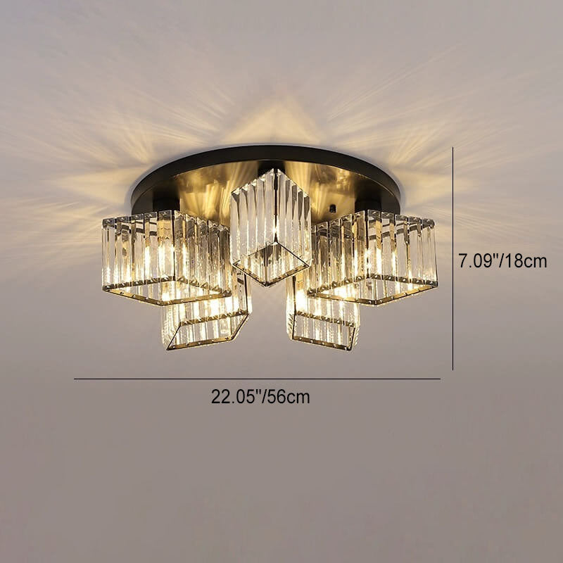 Modern Luxury Diamond Shaped Iron Crystal 3/4/5/6 Light Semi-Flush Mount Ceiling Light Lumendat