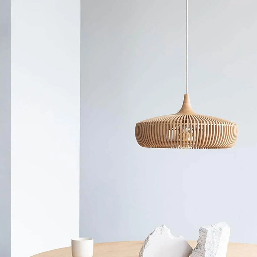 Nordic Vintage Wooden Round Dome Lid 1-light Pendant Light Lumendat