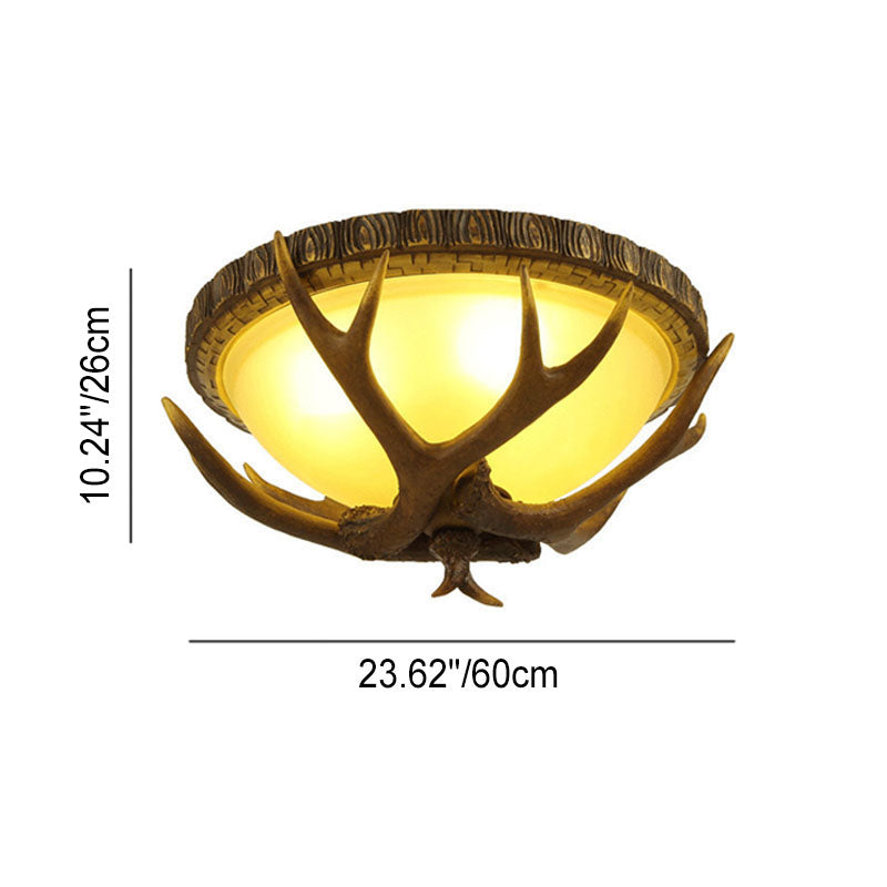 Vintage Industrial Antler Resin Glass Round 2/3/5 Light Flush Mount Ceiling Light