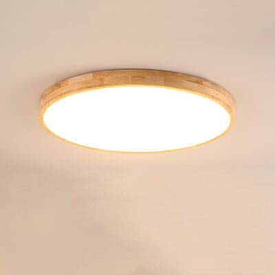 Nordic Solid Wood Round Ultra-thin LED Flush Mount Ceiling Light