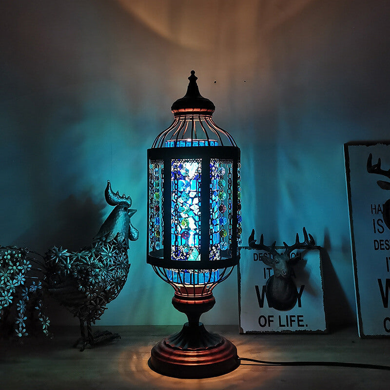 Vintage Turkish Stained Glass Lantern 1-Light Table Lamp Lumendat