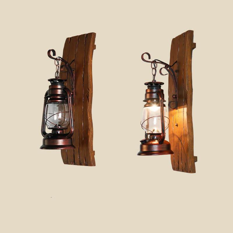 Vintage Kerosene Lamp 1-light Solid Wood Wall Sconce Lamp BulbSquare