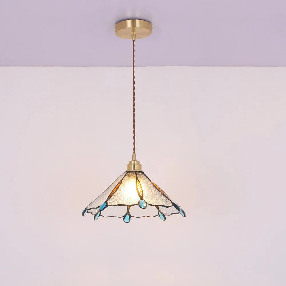 Vintage Tiffany Stained Glass Umbrella Shape 1-light Pendant Light BulbSquare