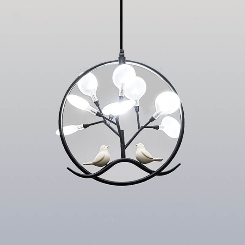 Nordic Metal Circular Bird Branch 9-light Chandelier BulbSquare
