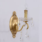 French Vintage Brass Crystal Candle Shade 1/2 Light Wall Sconce