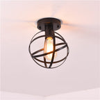 Contemporary Industrial Wrought Iron Spherical Cage 1-light Semi-flush Mount Ceiling Light for Living Room