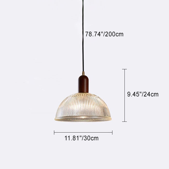 Traditional Vintage Round Bowl Solid Wood Dome Glass 1-light Pendant Light for Living Room