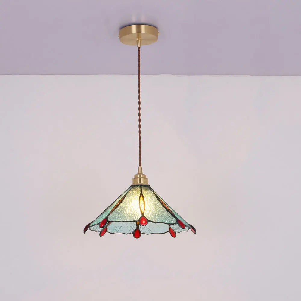 Vintage Tiffany Stained Glass Umbrella Shape 1-light Pendant Light BulbSquare