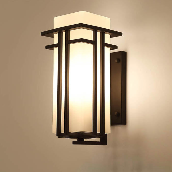 Modern Glass Square Iron 1-Light Waterproof Outdoor Wall Sconce Lamp Lumendat