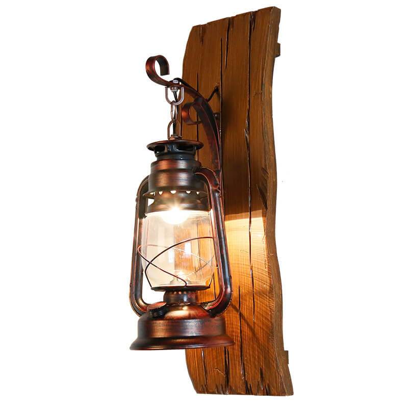 Vintage Kerosene Lamp 1-light Solid Wood Wall Sconce Lamp BulbSquare