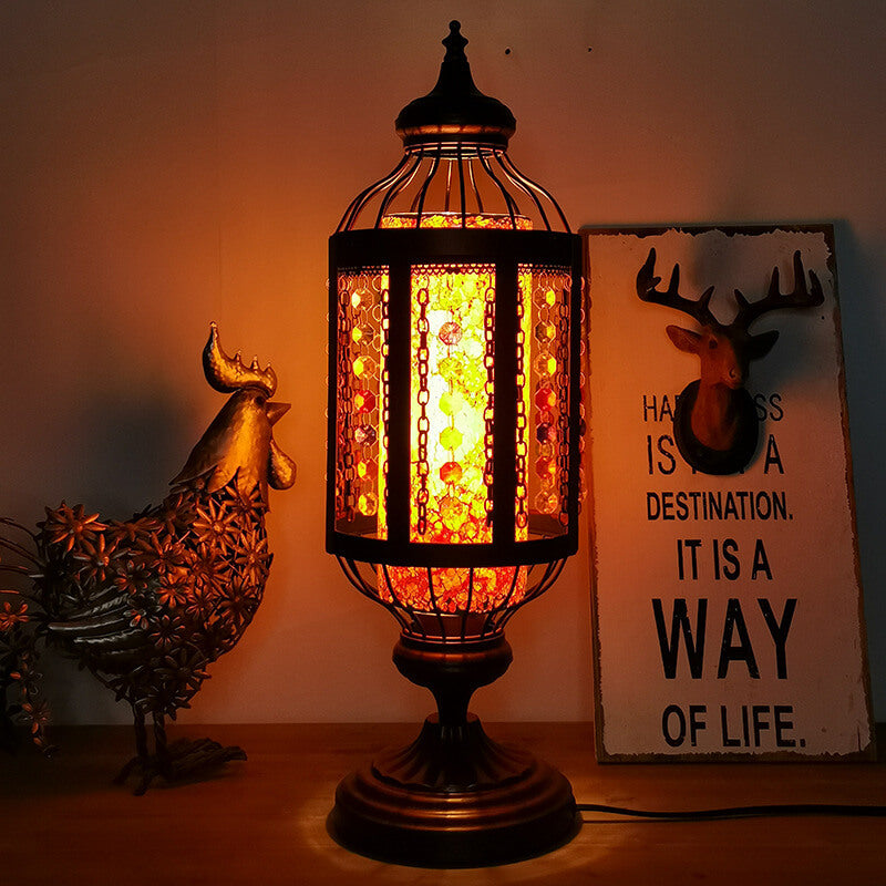 Vintage Turkish Stained Glass Lantern 1-Light Table Lamp Lumendat