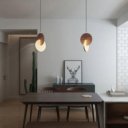 Modern Walnut Solid Wood Round Dish 1-light LED Pendant Light