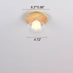Japanese Minimalist Glass Iron Woodgrain 1-light Semi-flush Mount Ceiling Light