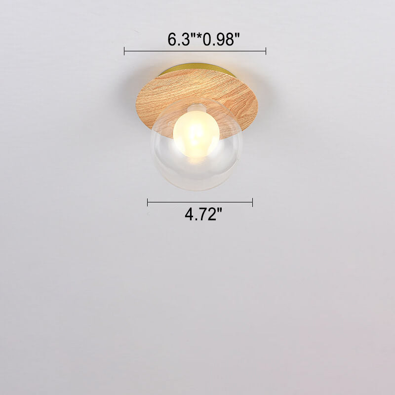 Japanese Minimalist Glass Iron Woodgrain 1-light Semi-flush Mount Ceiling Light
