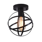 Contemporary Industrial Wrought Iron Spherical Cage 1-light Semi-flush Mount Ceiling Light for Living Room