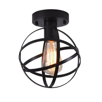Contemporary Industrial Wrought Iron Spherical Cage 1-light Semi-flush Mount Ceiling Light for Living Room