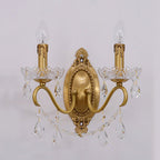 French Vintage Brass Crystal Candle Shade 1/2 Light Wall Sconce