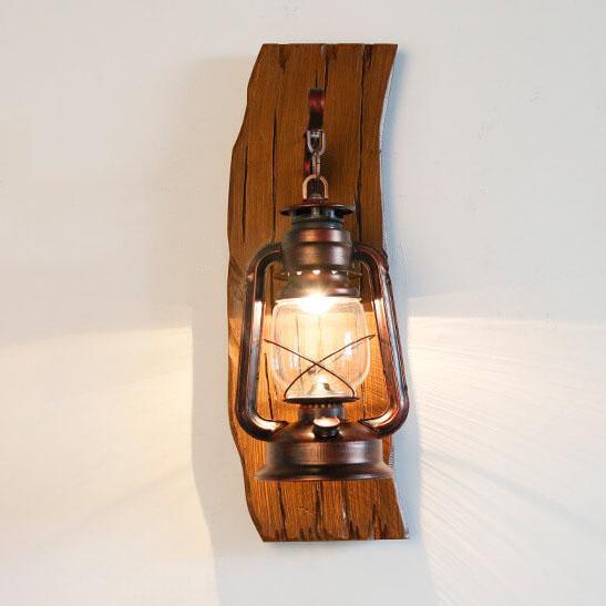 Vintage Kerosene Lamp 1-light Solid Wood Wall Sconce Lamp BulbSquare