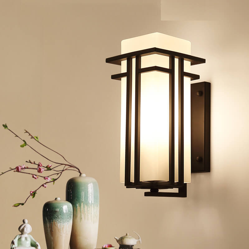 Modern Glass Square Iron 1-Light Waterproof Outdoor Wall Sconce Lamp Lumendat