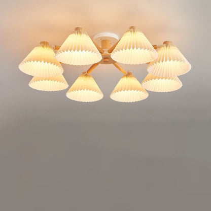 Nordic Wood Pleated Shade 3/6/8 Light Semi-flush Mount Ceiling Light