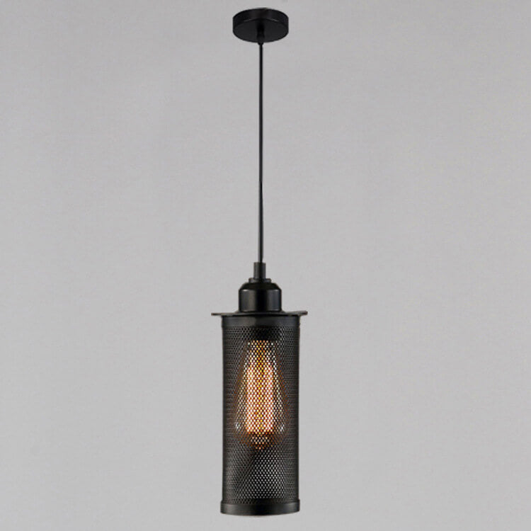 Vintage Wrought Iron Metal Mesh Cylindrical 1-light Pendant Light BulbSquare