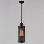 Vintage Wrought Iron Metal Mesh Cylindrical 1-light Pendant Light BulbSquare