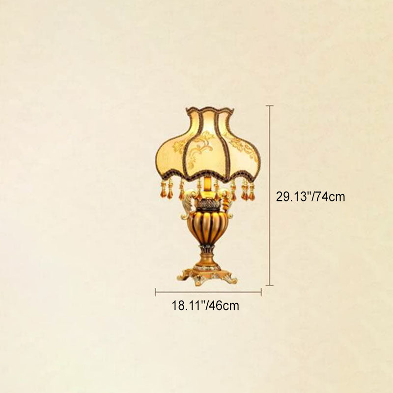 Traditional European Vintage Fabric Beaded Curtain Resin Base Palace 1-Light Table Lamp For Study Lumendat