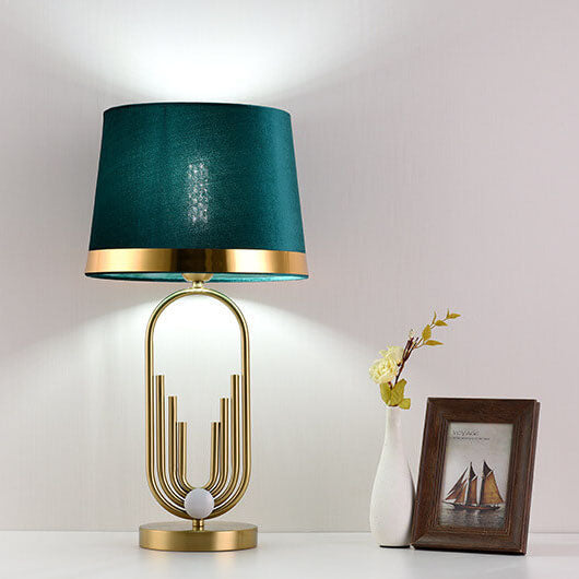 Modern Luxury Fabric Gold Oval Ring Base 1-Light Table Lamp Lumendat