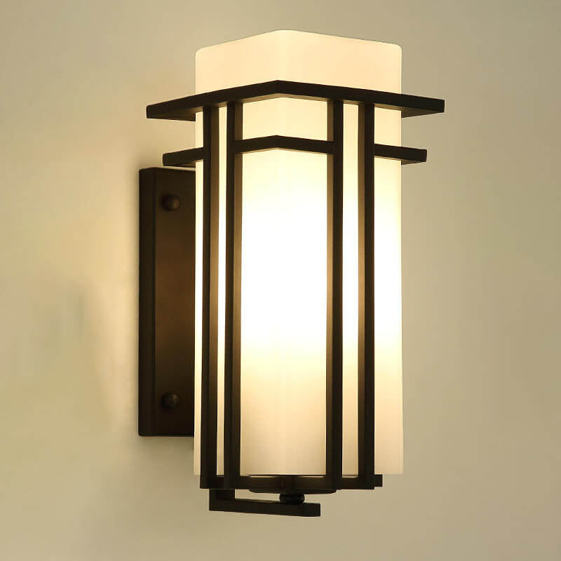 Modern Glass Square Iron 1-Light Waterproof Outdoor Wall Sconce Lamp Lumendat