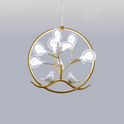 Nordic Metal Circular Bird Branch 9-light Chandelier