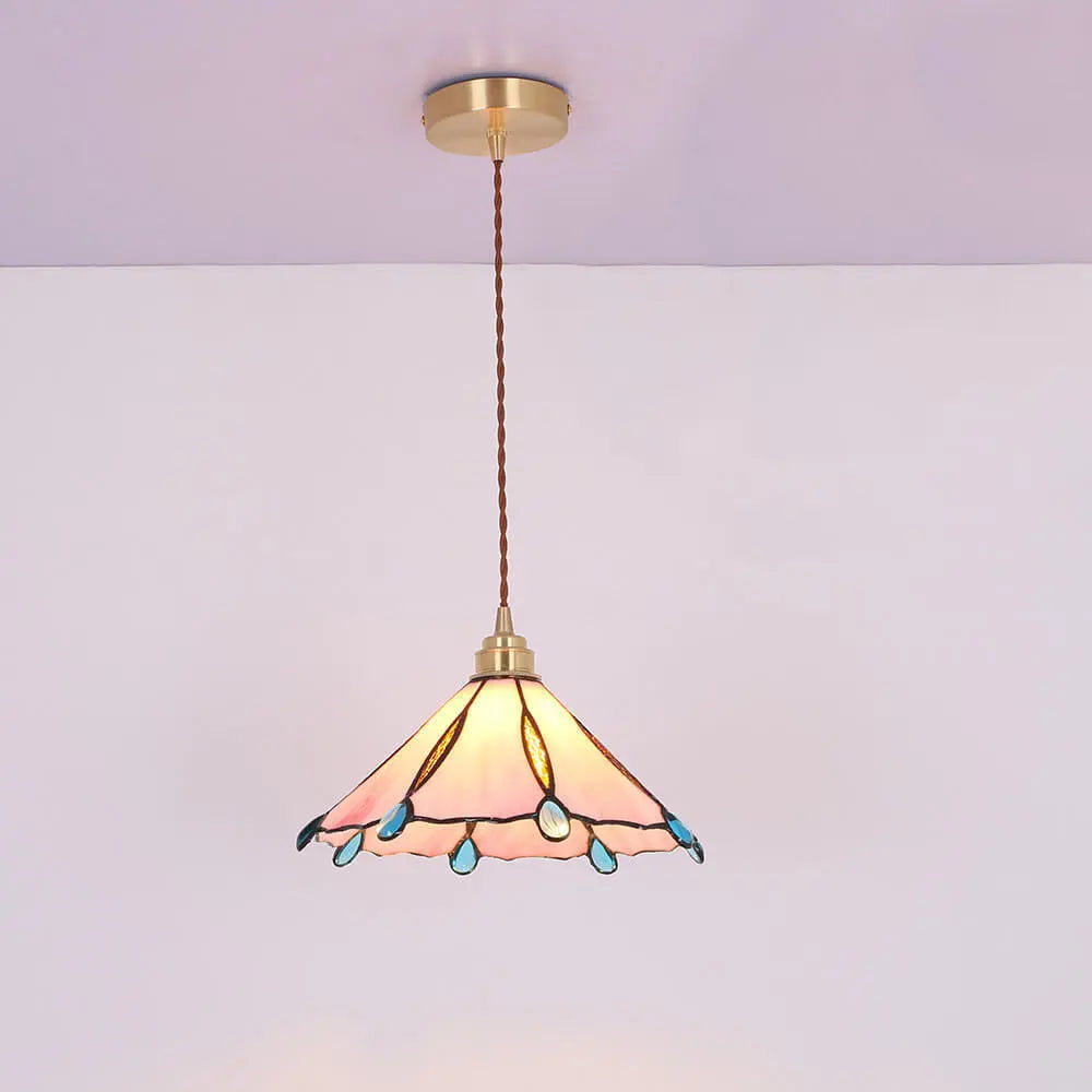 Vintage Tiffany Stained Glass Umbrella Shape 1-light Pendant Light BulbSquare